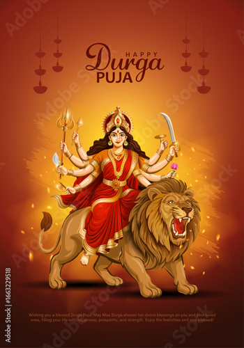 indian festival greeting design with goddess.
