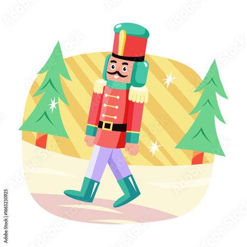 A flat style illustration showing a nutcracker