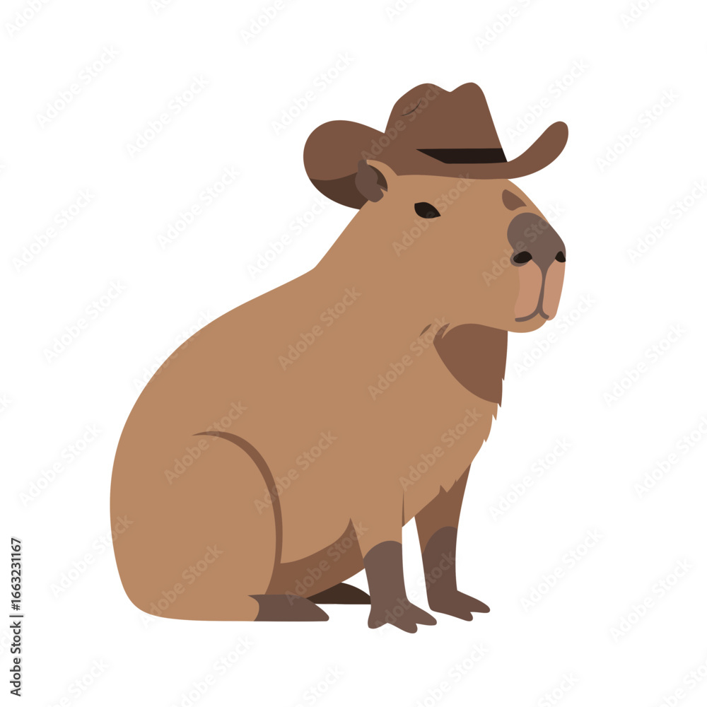 Fototapeta premium Cute Capybara Wearing a Cowboy Hat A Playful and Adorable Illustration