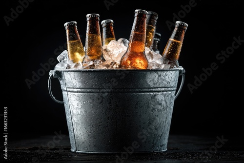 Metal bucket filled with ice and beer bottles (1)