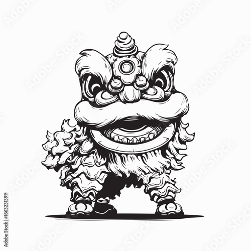 Traditional Chinese lion dance performance image vector on white background