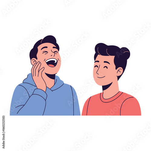 A Moment of Shared Laughter: Two friends share a genuine moment of lighthearted camaraderie, their faces reflecting the infectious nature of mirth.