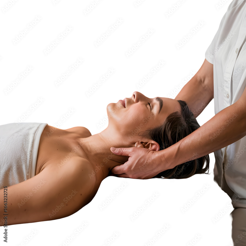 Obraz premium Woman receiving a neck massage from a therapist isolated on transparent background