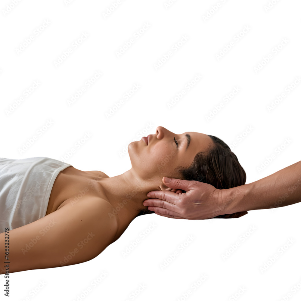 Obraz premium Woman receiving a neck massage from a therapist isolated on transparent background