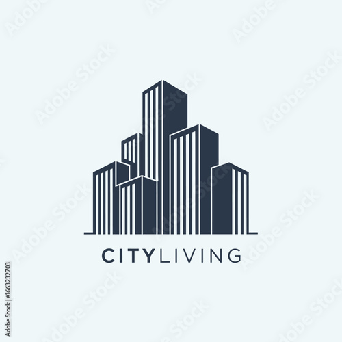 Modern city skyline logo. Minimalist design.