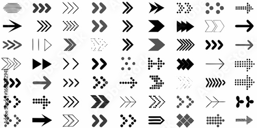 Assortment of arrow icons in black and gray on white