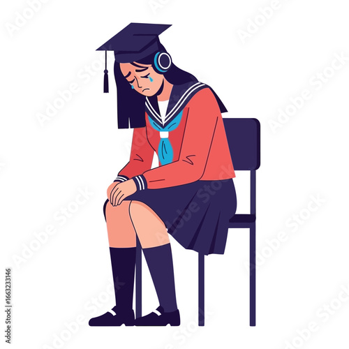 Sadness of Graduation: An illustration captures the poignancy of a graduate facing the emotional transition, seated in introspection.