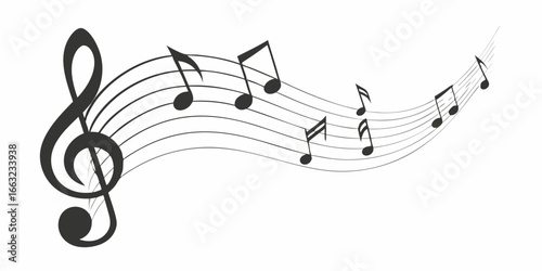 Musical notes and treble clef on a staff vector illustration