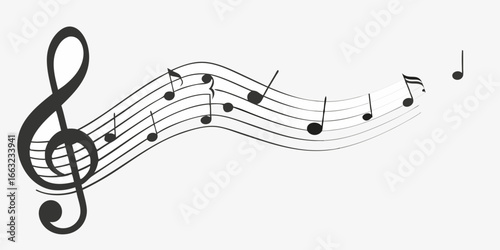 Musical staff with treble clef and notes vector illustration