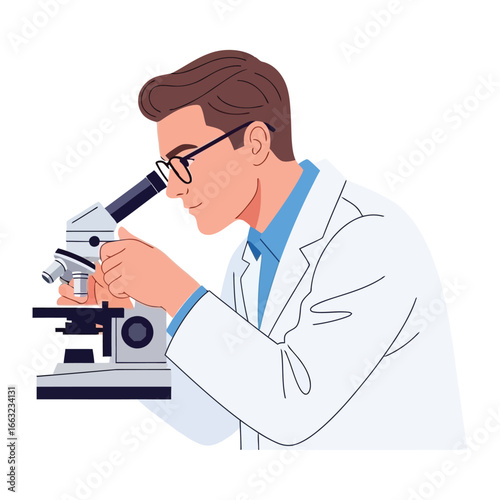 Scientist Examining Sample: A focused scientist meticulously examines a sample under a microscope, demonstrating precision, innovation, and dedication within the realm of scientific research.