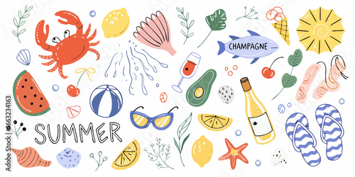 Summer vacation doodle elements collection illustration
