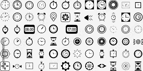 Variety of clock and time-related icons watch alarm
