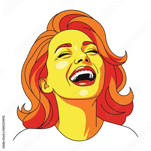 Joyful Laughter Illustration: An illustration of a woman, radiating pure joy, her head tilted back as she unleashes a hearty, infectious laughter.