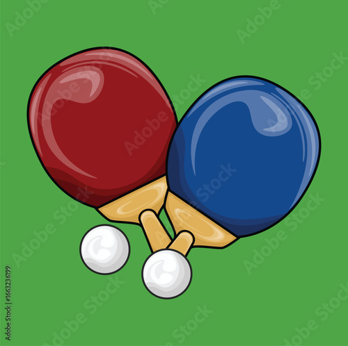 Illustration of a table tennis sport, a bat and a cute and adorable ping pong ball