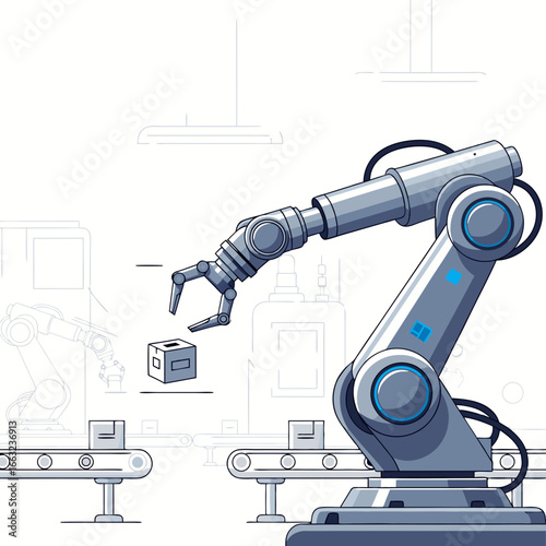 Robotic Arm Manipulating Box in Industrial Setting.