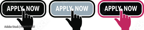 Three diverse hands pressing apply now buttons for online applications