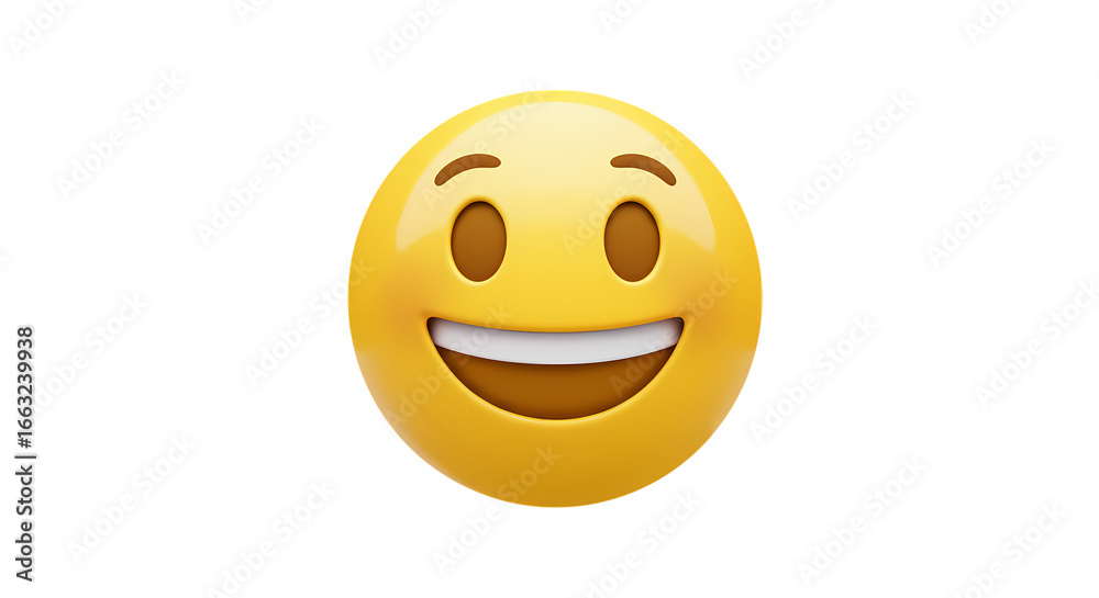 Fototapeta premium Smiling Yellow Emoji Happy Face Icon for Positive Communication isolated on transparent background