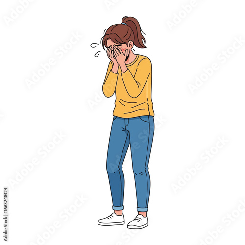 Illustration of Overwhelmed Woman: This poignant illustration captures the raw emotion of an overwhelmed woman. A tender representation of human experiences.