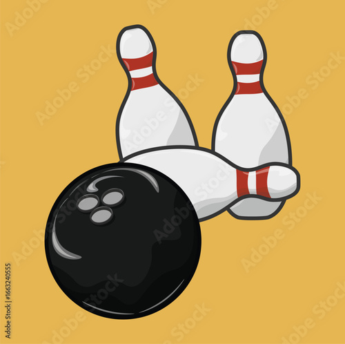illustration of a bowling sport, and bowling pins, an indoor sports game