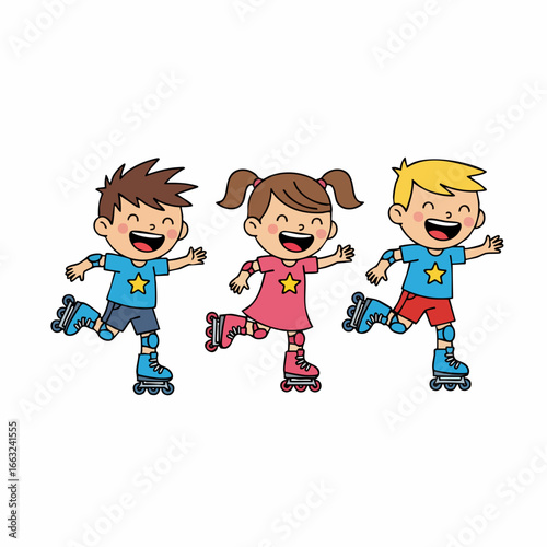 Colorful Cheerful Cartoon Style Roller Skater Kids Illustration Element