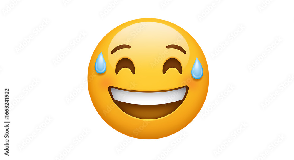 Fototapeta premium Laughing Emoji Tears of Joy Digital Emotion Icon Happy Face Positive Expression isolated on transparent background