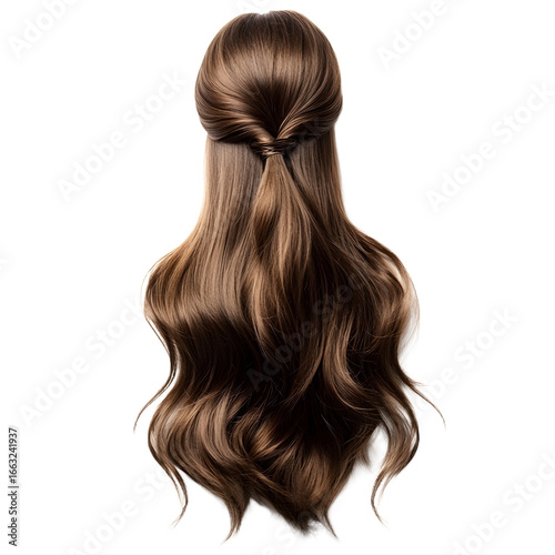 Professional Long Wavy Brown Hair Styled in Ponytail for Fashion Editorials