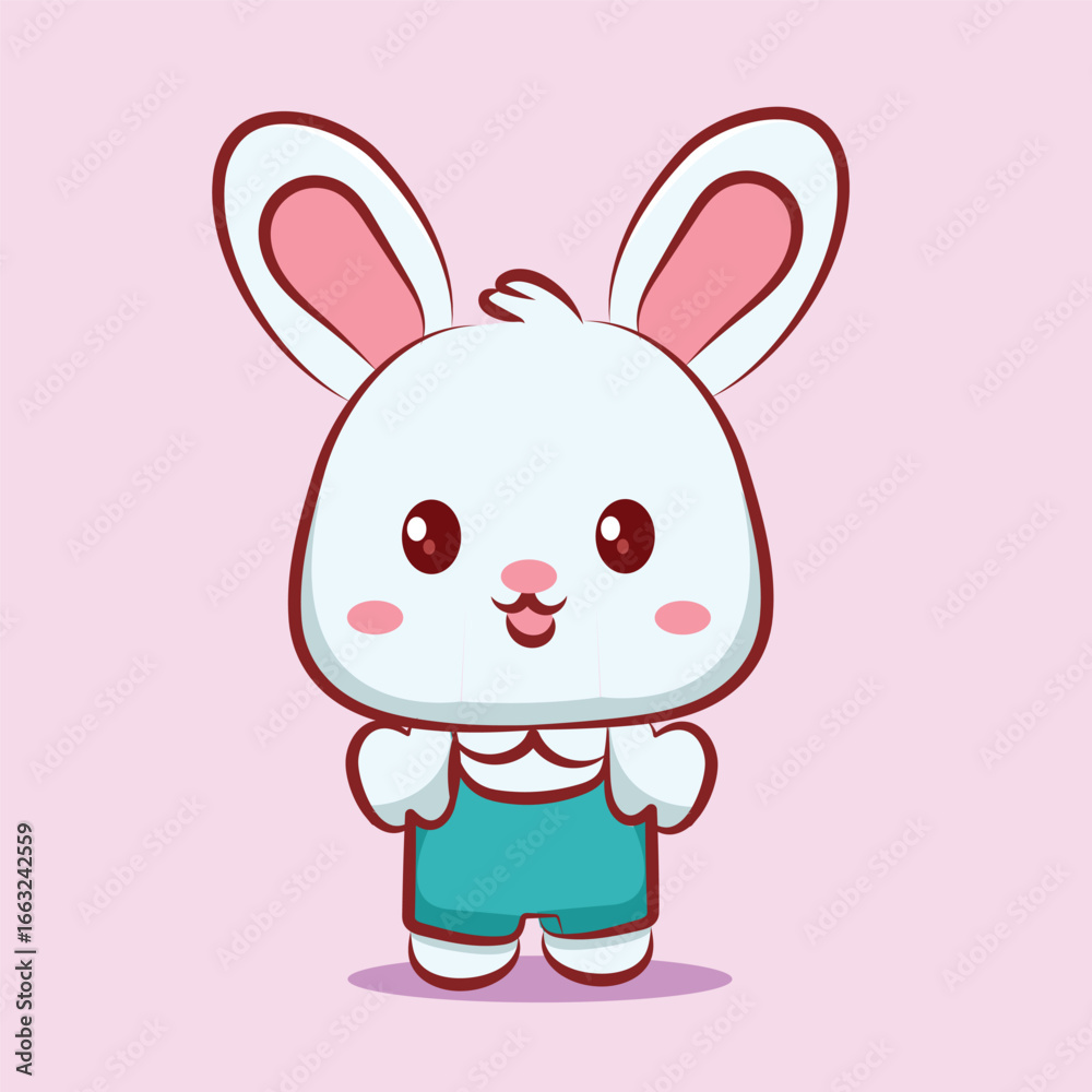 Obraz premium Cute Chibi Bunny Wearing Hat – Kawaii Rabbit Illustration