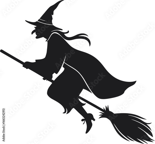 halloween witch flying on broom