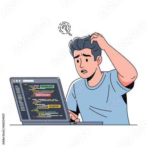 Frustrated Developer: A developer faces a coding error, capturing the emotional response to technical glitches and showcasing the trials of software creation.