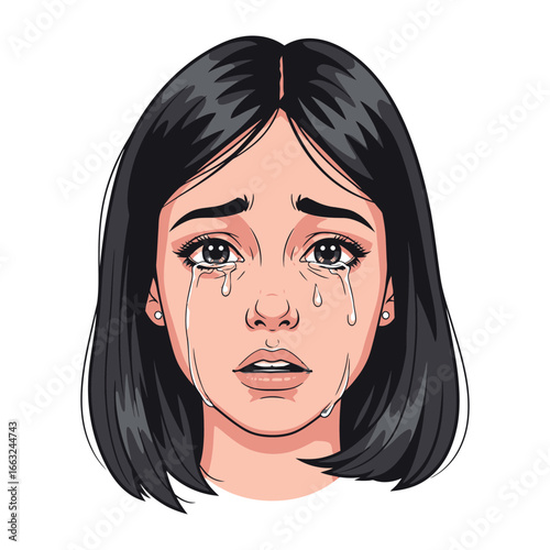 Emotional Turmoil: A digitally crafted illustration of a woman, her face etched with sorrow, tears streaming down her cheeks, conveying a sense of profound emotional pain and anguish.