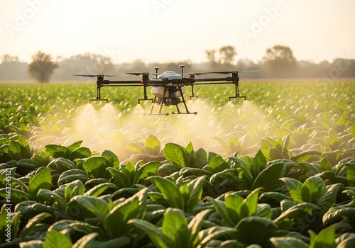Wallpaper Mural Drone Spraying Pesticides Over Tobacco Fields at Sunset - Agricultural Technology in Action Torontodigital.ca