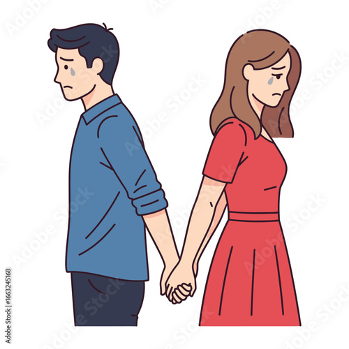 Heartbreak's Farewell: A poignant illustration captures the silent farewell of a couple, their hands clasped in a final, tearful goodbye that speaks volumes of the end of love.