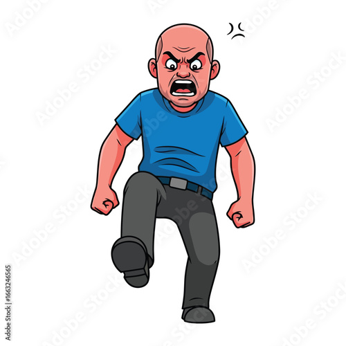 Angry Man Cartoon: A digitally illustrated image depicts an infuriated man, exuding rage through his facial expression and body language, perfectly capturing a moment of frustration.