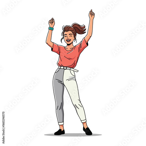 Radiant Celebration: Illustration of a girl rejoicing, embodying freedom and elation in a dynamic, creative illustration of pure, uninhibited joy.