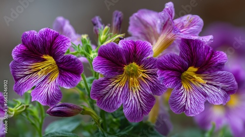 Beautiful trumpet flowers Salpiglossis sinuata blooming outdoors under bright summer sunlight, vibrant colorful garden flora with delicate petals in full blossom creating natural botanical scenery