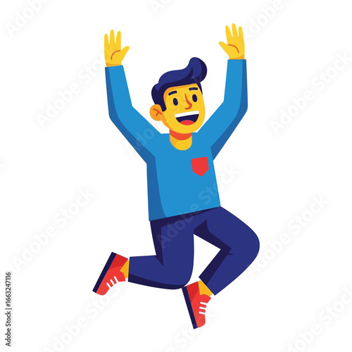 Energetic Celebration: A vibrant illustration of a joyful individual leaping in the air, radiating pure happiness and excitement.