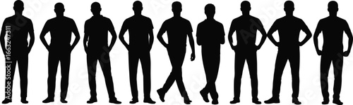 Wallpaper Mural Group of male silhouettes standing, walking, posing, human figures, shadow art, body outline, black and white illustration, isolated posture design Torontodigital.ca