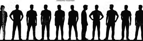 Wallpaper Mural Silhouette of men standing together in a row, teamwork unity concept, human group outline illustration, business people crowd design Torontodigital.ca