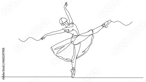 Ballerina Line Art | Continuous One-Line Vector of Woman Ballet Dancer