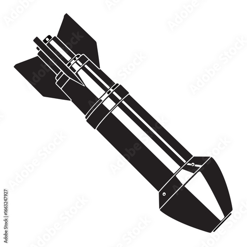 black and white silhouette vector of mortar projectile on white background