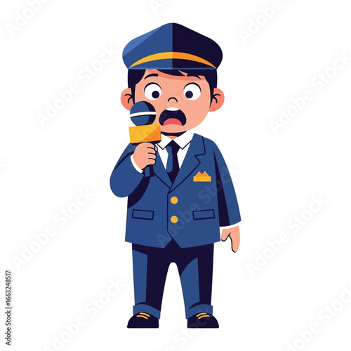 News Anchor in Action: A cartoon image of a reporter stands poised, microphone in hand, embodying the intensity and immediacy of breaking news.