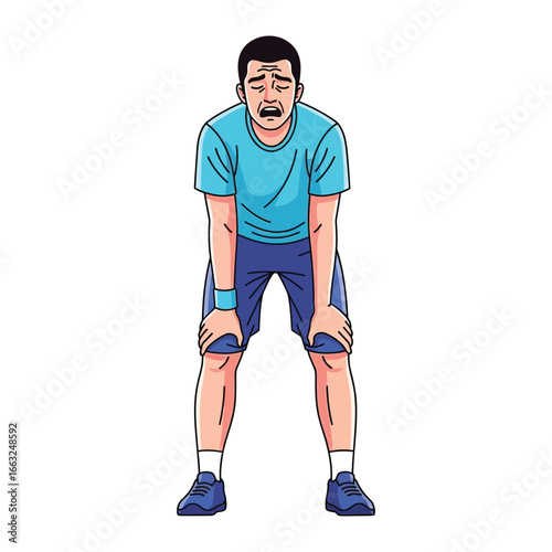 Exhausted Athlete in Action: A vibrant illustration depicts a weary athlete, emphasizing the demanding physical exertion with a focus on emotional expression.