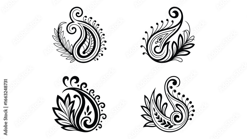 Fototapeta premium paisley floral illustration with decorative ornamental leaf and flower pattern icons 