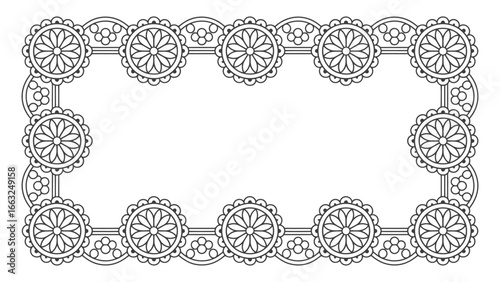 mandala rectangular frame illustration with ornamental circular border design
