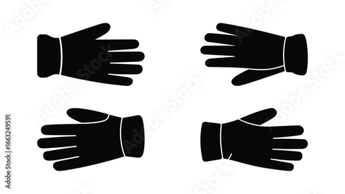 clothing illustration with black glove handwear and safety icons
