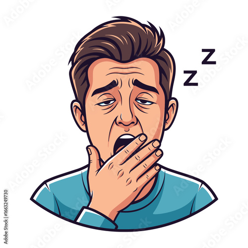 Sleepy Expression: A person expresses their tiredness with a deep yawn and heavy eyelids. Representing fatigue, slumber, and the need for rest in this expressive illustration.