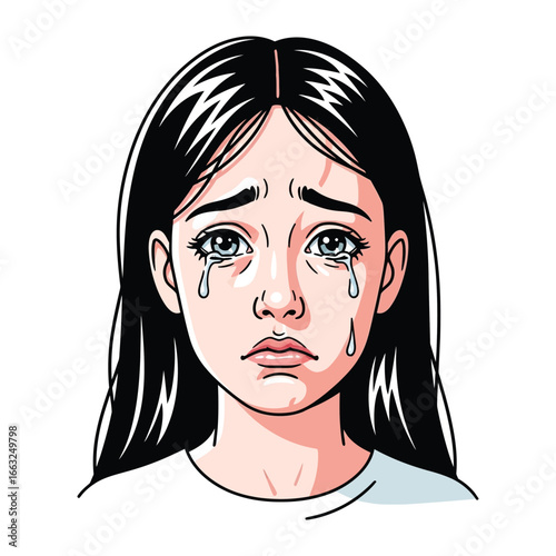 Sad Girl: An illustration captures the emotional rawness of a girl in tears. Her face is a canvas of sadness, conveying heartache and vulnerability.