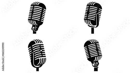 microphone illustration with retro audio music and sound recording icons
