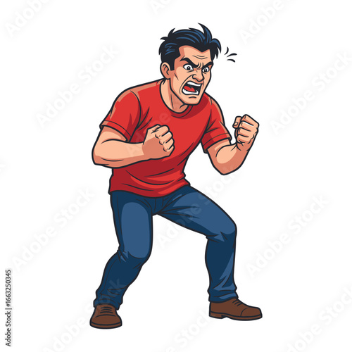 Rage Unveiled: An angry man, clenched fists and furrowed brow, radiates frustration and fury. His enraged expression, a raw display of inner turmoil, captures a moment of intense emotion.