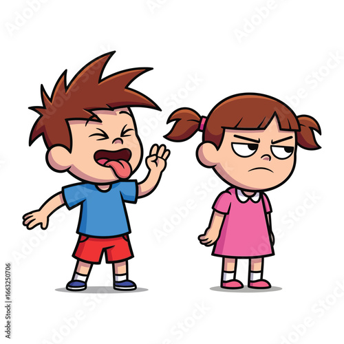 A child's teasing and annoyance moment: An illustration capturing a dynamic interplay between a boy teasing and an annoyed girl